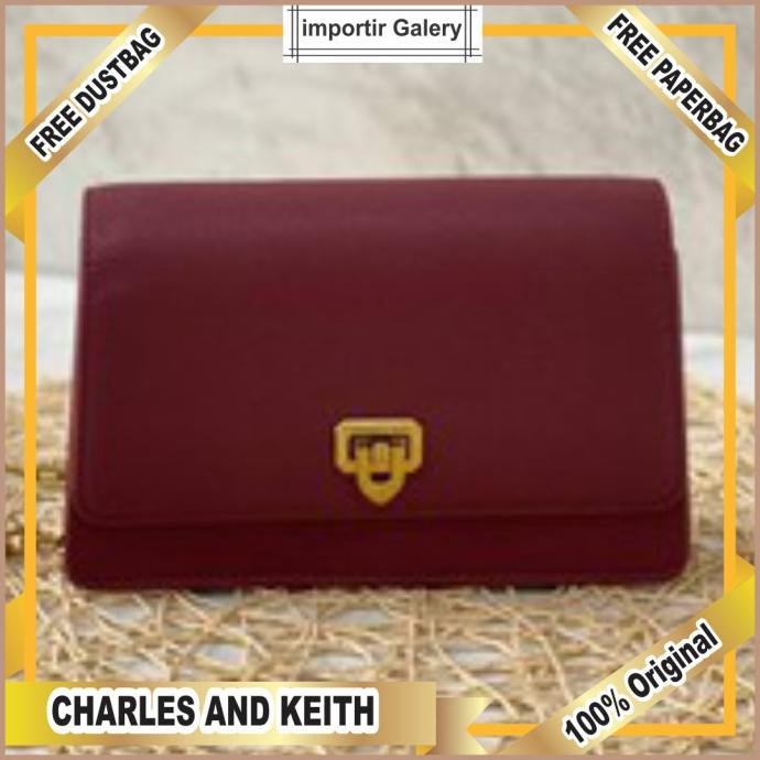 TAS CHARLES AND KEITH ORIGINAL IMPORT CNK DOUBLE CHAIN CK 723 ORI - maroon