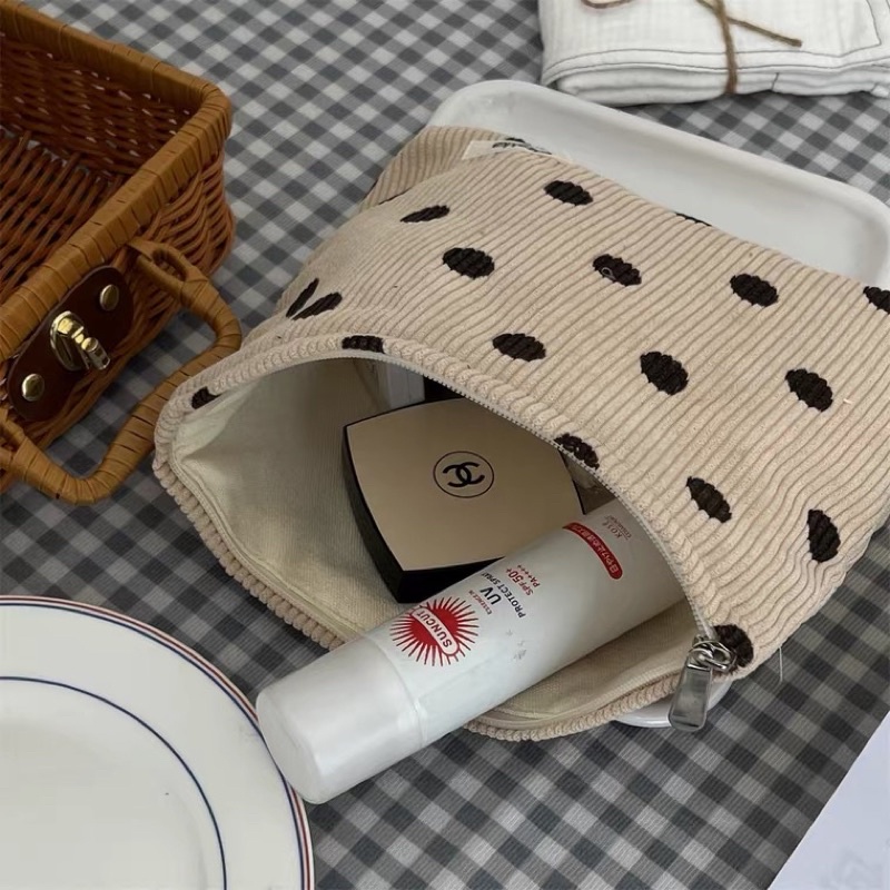 pouch polkadot tas kosmetik make up travel bag serbaguna multifungsi clutch dompet besar aksesoris fashion wanita dewasa korea PO06