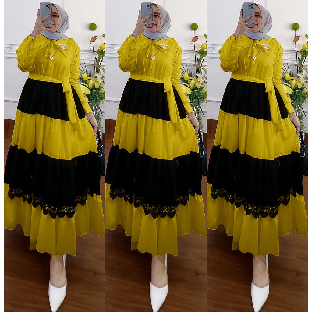 R.A - Asmiranda Maxy Gamis Muslim Premium Aurora Dress Maxi Bahan Shakila Renda Import Fashion Muslim Wanita Terlaris-2