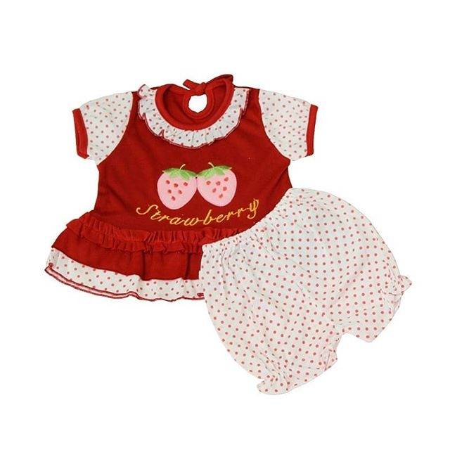 Setelan Baju Bayi Lengan Pendek Motif Strawberry/Baju Bayi Perempuan/Atasan dan Cln Bayi