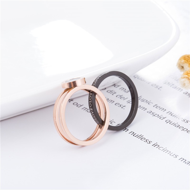 Cincin Stainless Steel / Titanium Anti Karat Wanita Mini Korea Motif Double Elegant Rose Gold CK071