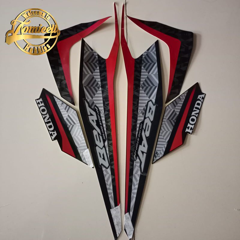 striping honda beat 2021 CBS iss deluxe hitam merah list motor standar