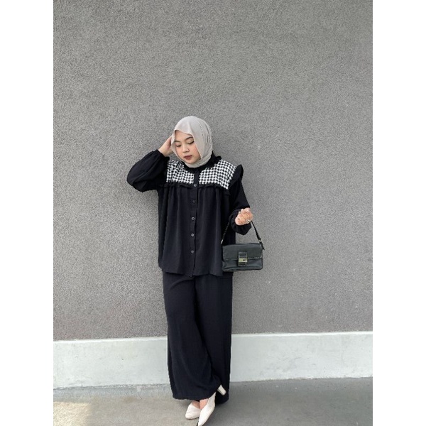 NAOMI SET ONE SET by Pinkhijab_boutique (Blouse &amp; Culotte) WARNA CREAM &amp; TAUPE ONESET CRINKLE PREMIUM NAOMI BLOUSE SETELAN WANITA