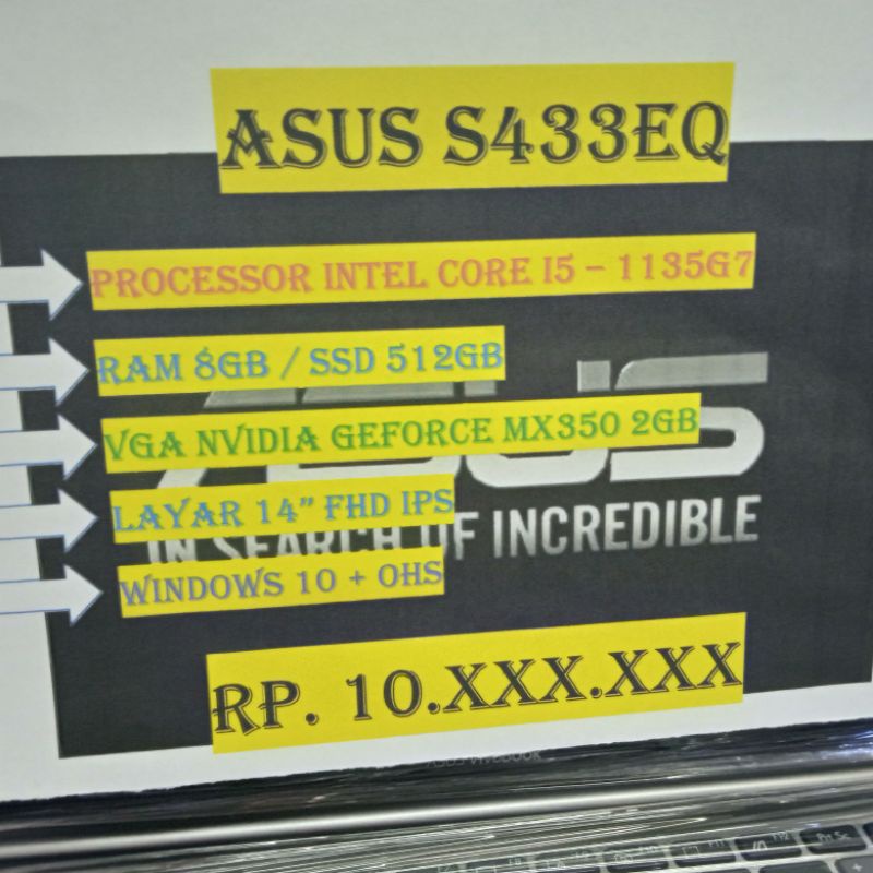 ASUS S433EQ I5 1135G7 8GB SSD 512GB MX350 2GB