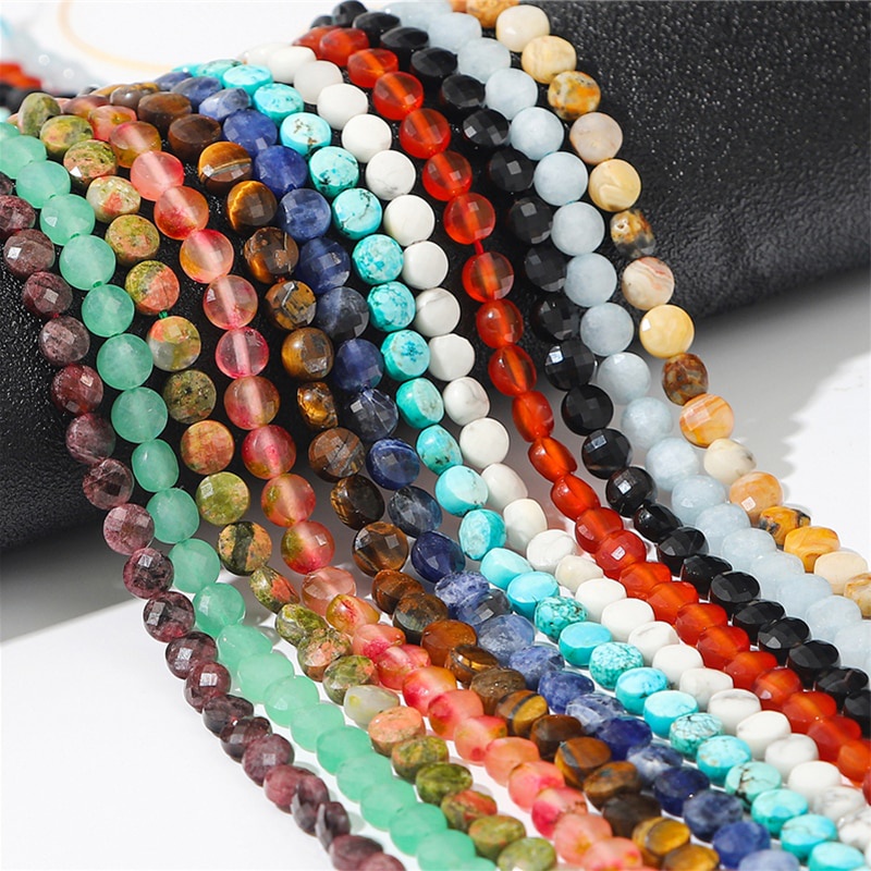 Natural Stone  Double Sided Flat Round Beads Round Loose Beads 6mm DIY Making Bracelet Necklace Jewelry Accessories