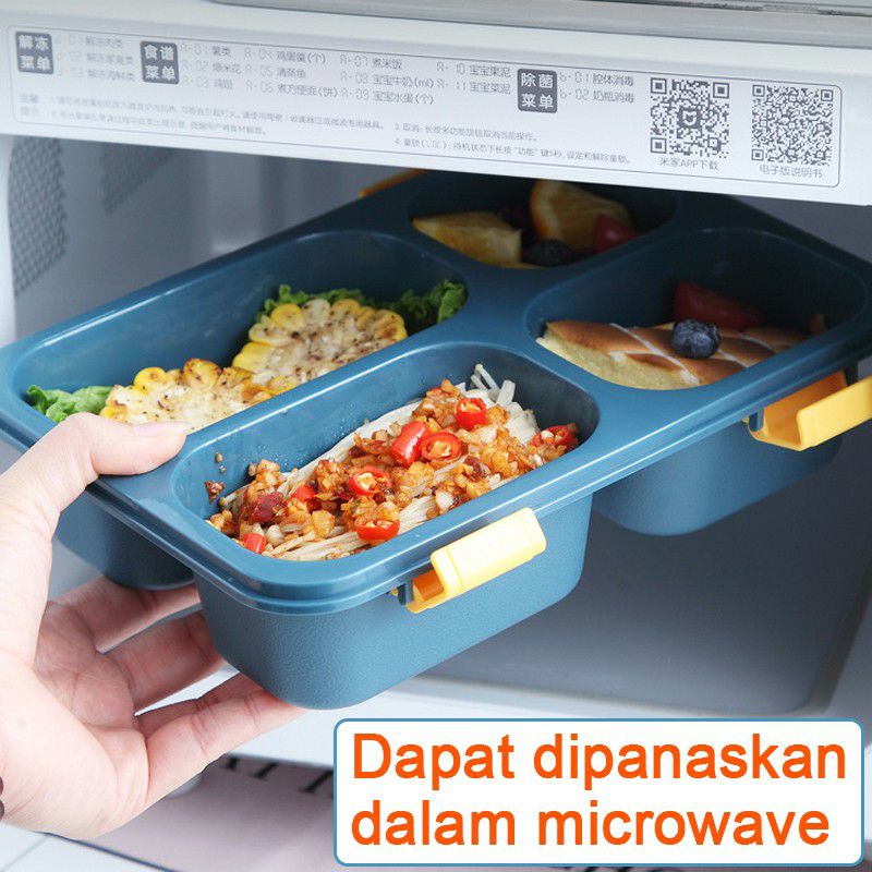 ~ PIYOSHI08 ~ Lunch Box 3 Dan 4 Grid Tempat Makan 1250ml / Kotak Bekal Anti Bocor Dengan Sekat (Oval) PD107