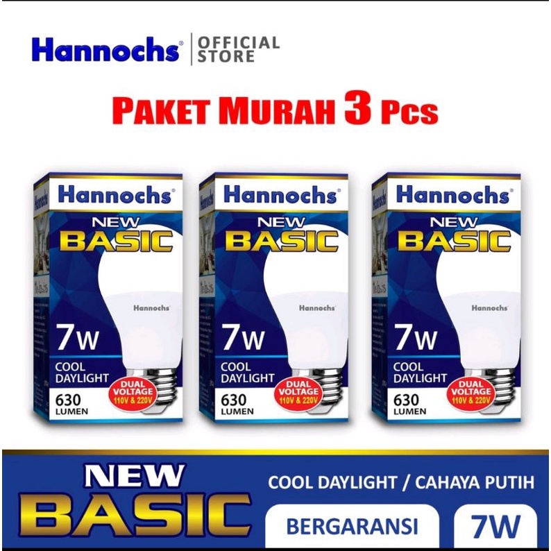 Jual Hannochs Lampu LED New Basic 7w Cahaya Putih (Paket 3 Pcs ...