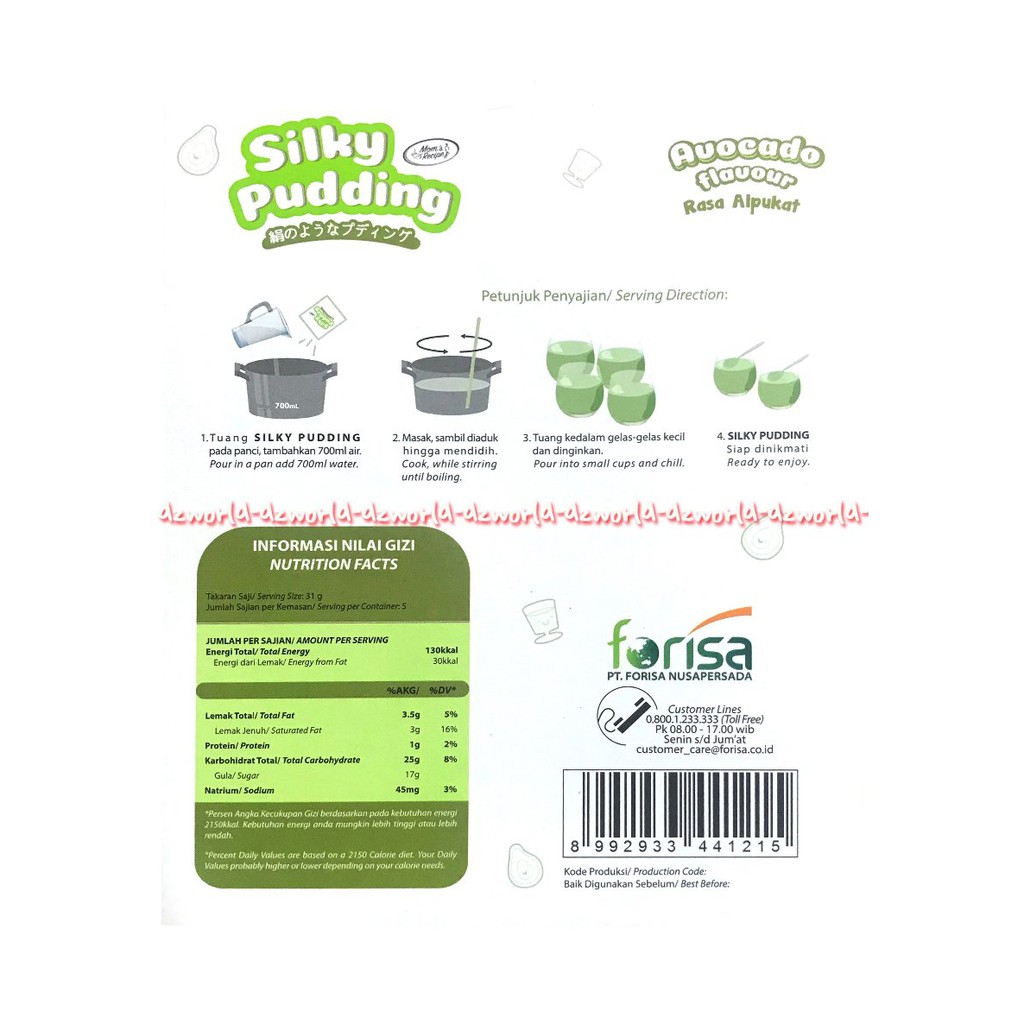 Silky Pudding 115gr Taro Avocado Chocolate Bubble Gum Flavour Rasa Talas Ungu Puding Instan