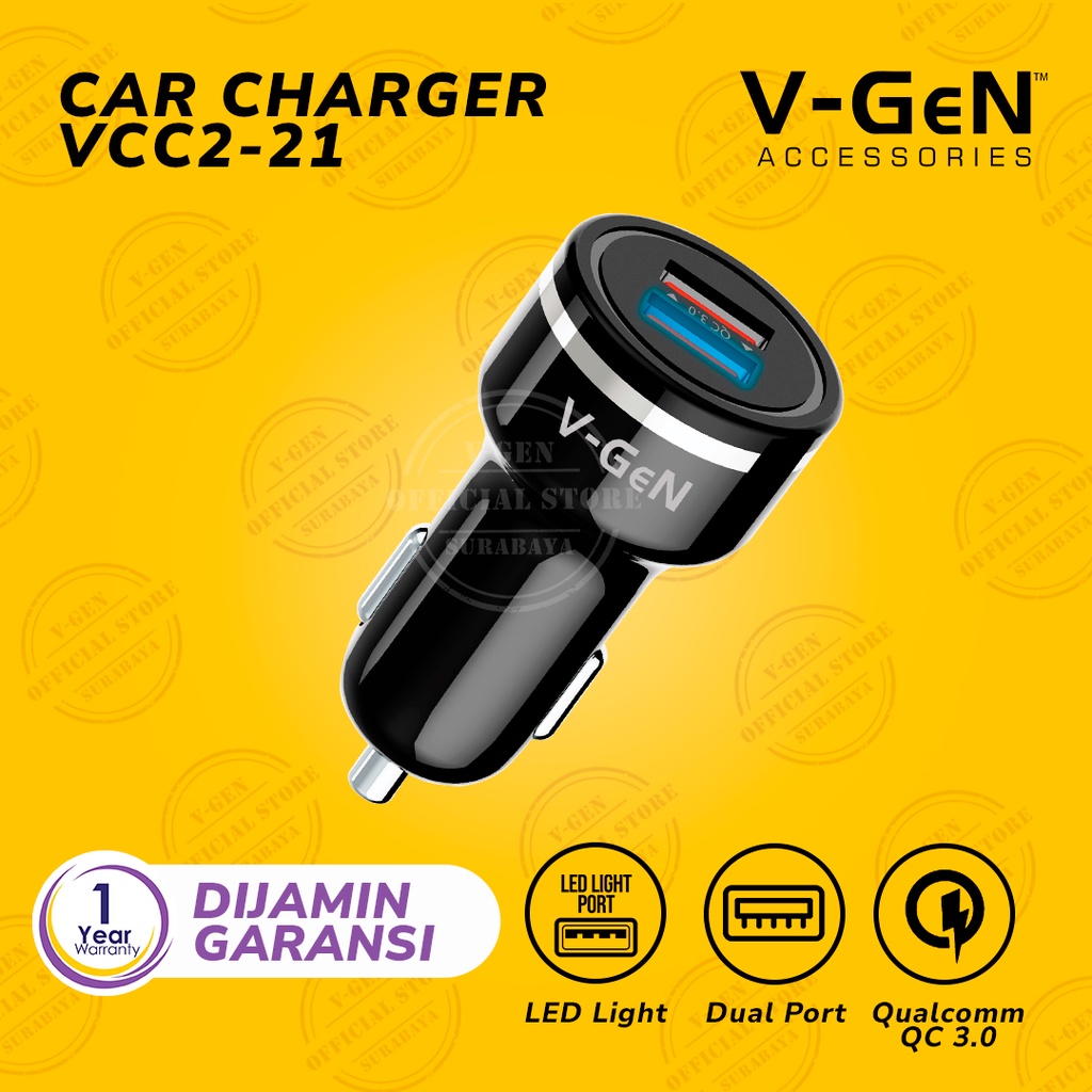 Car Charger V-GeN VCC2-21 Dual USB Fast Charging QC 3.0 V-GeN