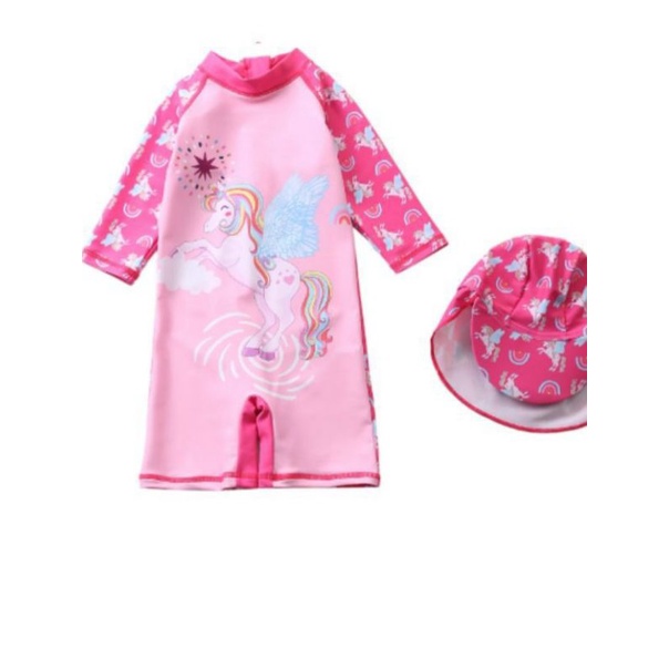 Baju Renang Anak Bayi Batita Balita 1 2 3 Tahun Perempuan Cewek Baby Girl Pink Unicorn Swimsuit