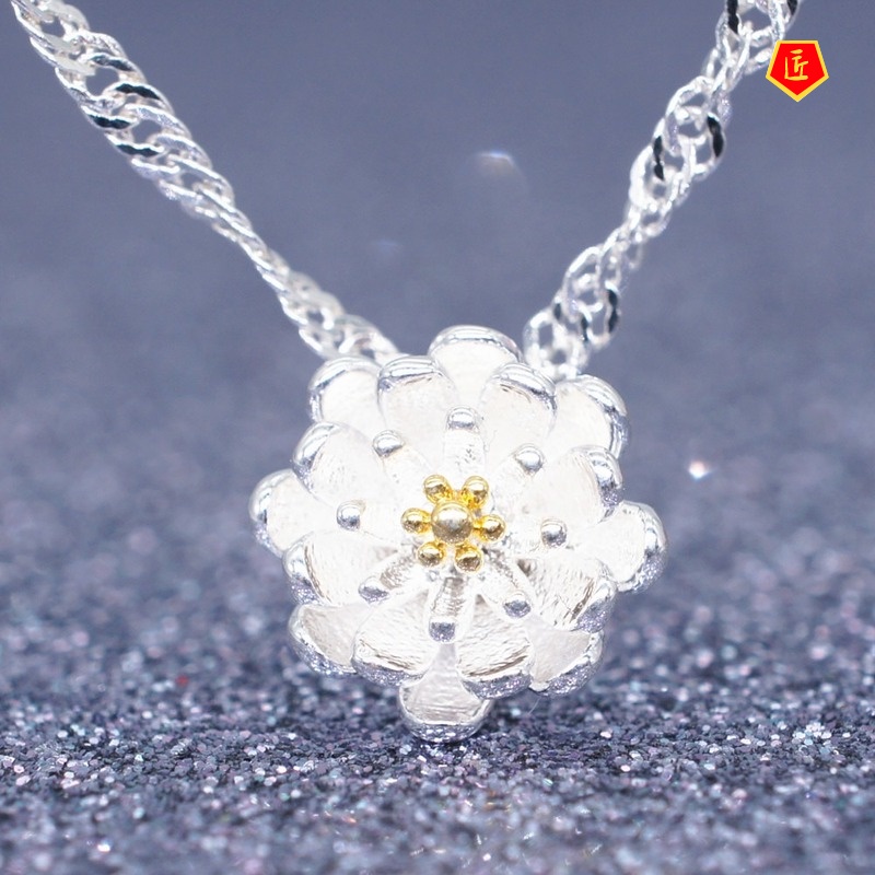 [Ready Stock]Korean Style Sweet Lotus Silver Pendant Temperament Trend