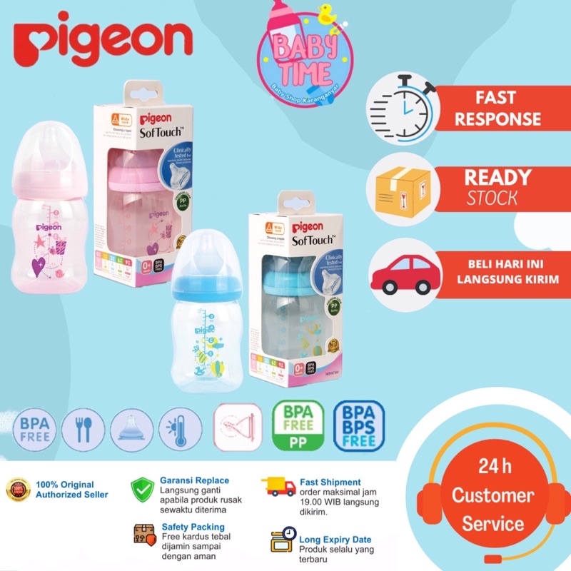 PIGEON Botol Susu PP Clear Wide Neck 160Ml - Biru dan Pink