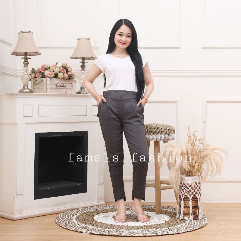 Celana Panjang Wanita Kantor Bahan Katun Twill Combed Premium / Baggy Pants Katun Wanita Premium Jumbo