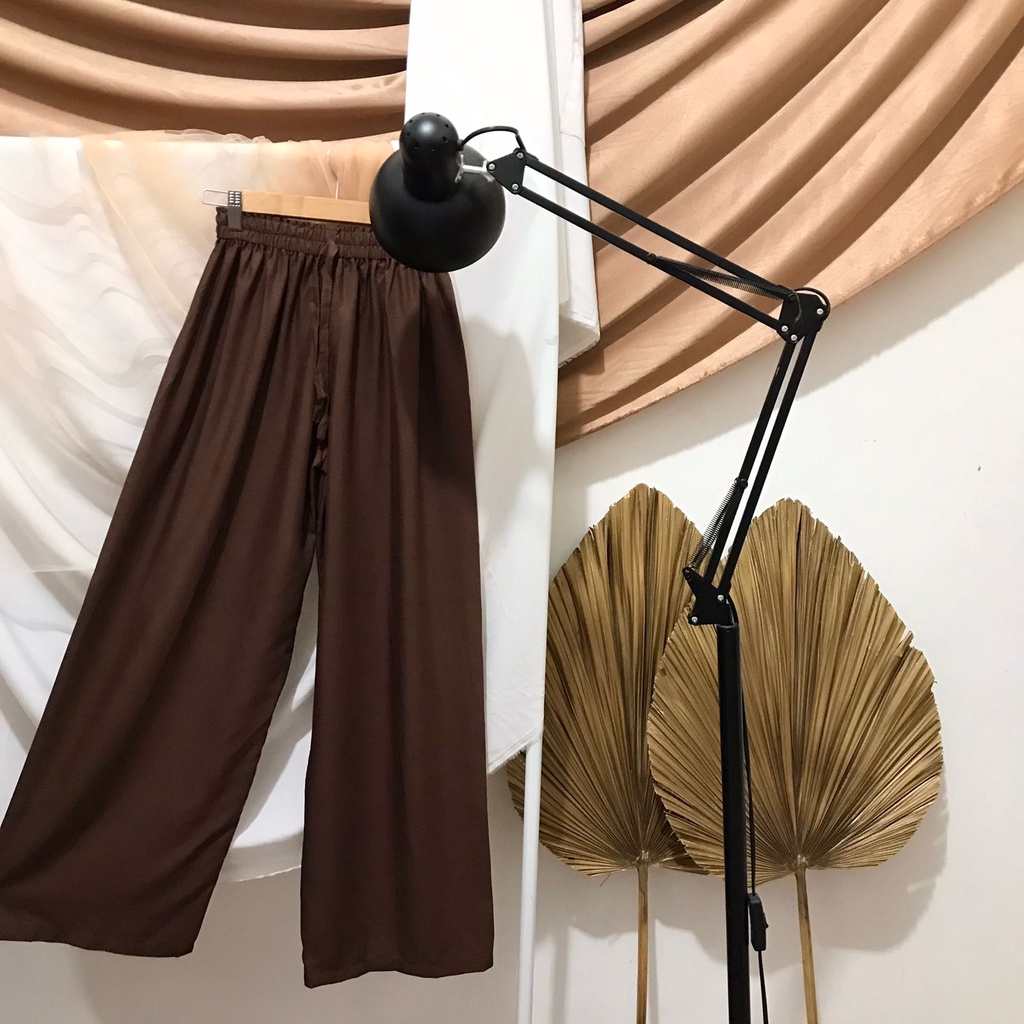 Basic Kulot Panjang Rayon Motif Bali-COKELAT TUA