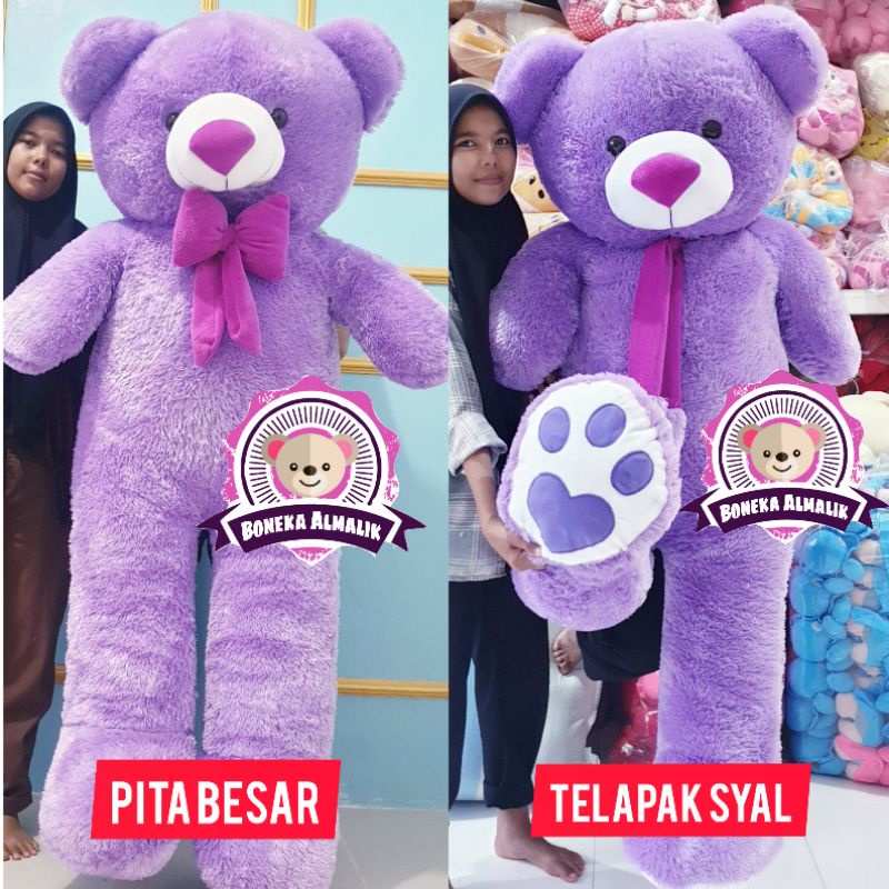WIDIA BONEKA JUMBO BERUANG TEDDY BEAR 1.5 METER TOPI SYAL TELAPAK PITA BESAR DAN BISA CUSTOM NAMA MU