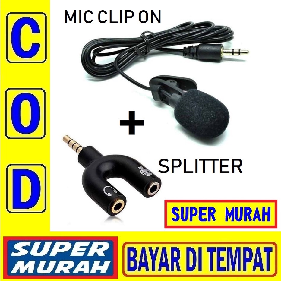 PAKET MIC CLIP ON+SPLITER Videografer Splitter Audio Jack 3.5mm Microphone Mic Clip Youtuber Vlogger