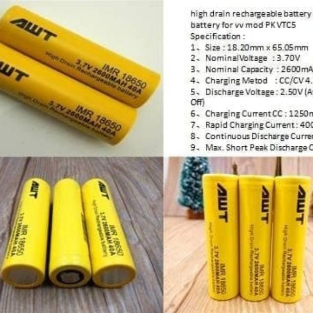 Baterai AWT Kuning baterai high drain rechargeable battery