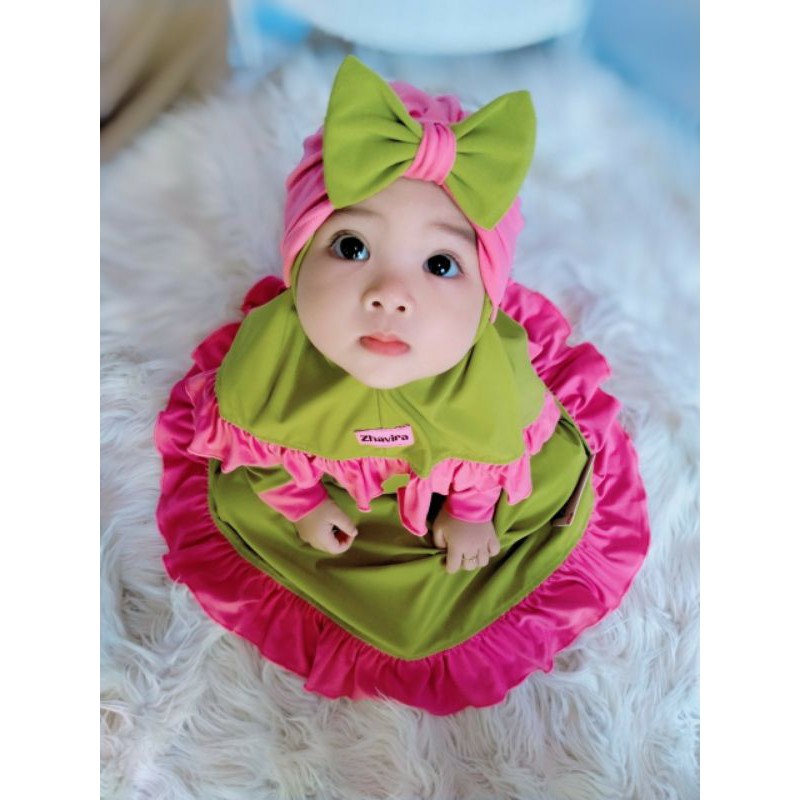 Zhavira Rempel by Zhavira - Olive Dustypink - Gamis Bayi Balita Anak Perempuan