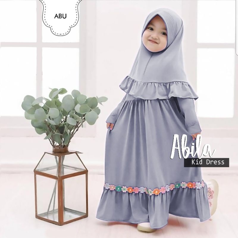 SYARI KID ANAK ABILA, MOSCREPE, GAMIS, HIJAB, MUSLIM, DRESS