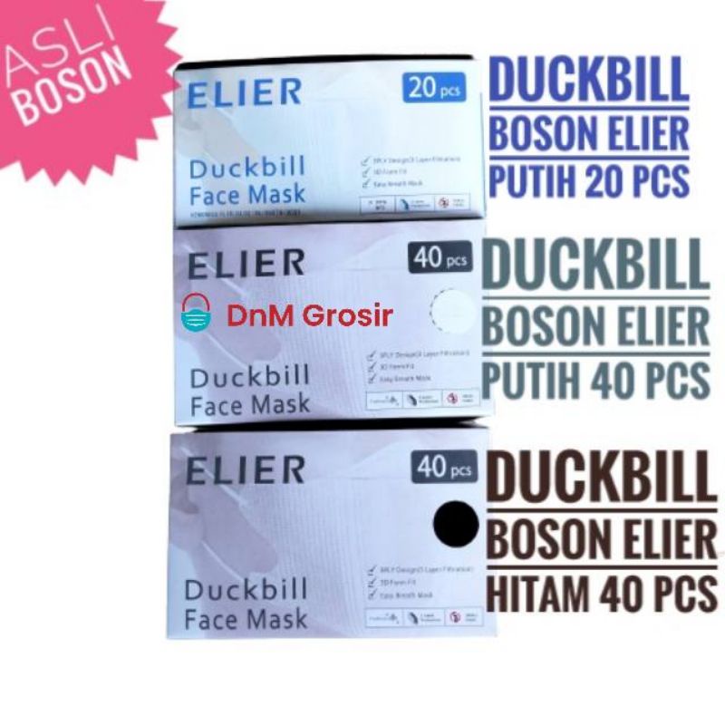 Masker Duckbill Boson Elier Hitam dan Putih Embos Kemenkes