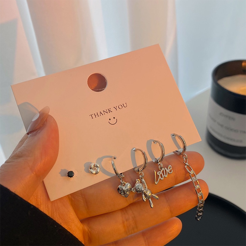 AY(CN) 6pcs / Set Anting Tusuk + Kalung Rantai Dengan Liontin Buah Ceri / Hati / Beruang Untuk Wanita