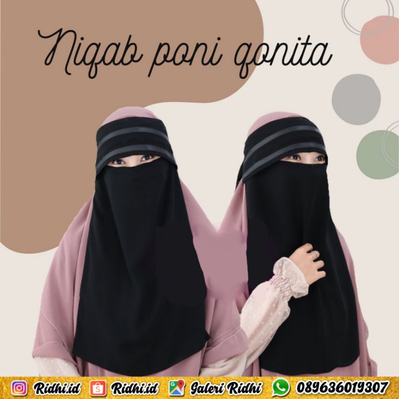 Cadar niqab Niqob Bandana Poni Double List Sifon Jetblack Galeri Ridhi