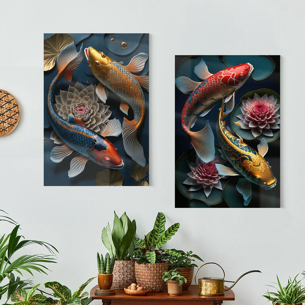 NEW HIASAN DINDING AESTHETIC RUANG TAMU WALL DECOR PAJANGAN IKAN KOI LUKISAN JEPANG FENGSHUI KAMAR