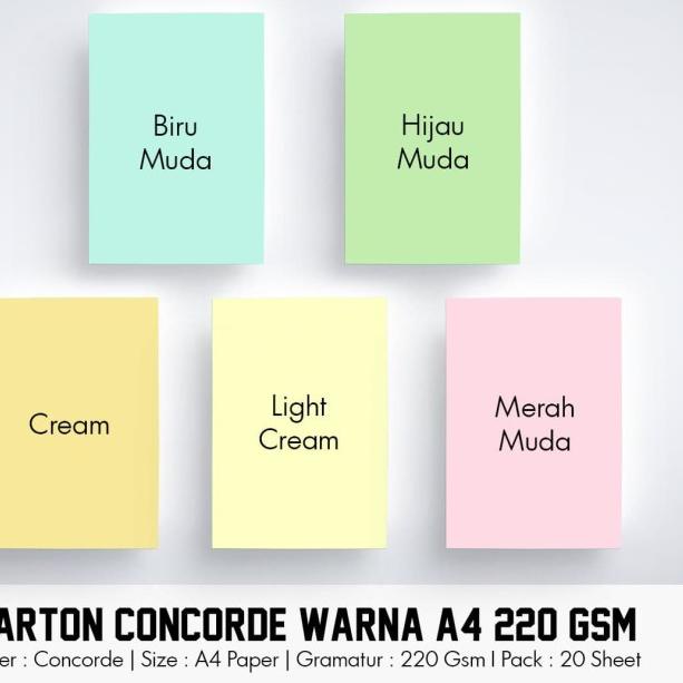 ♢ Karton Concorde Warna (A4 / 220 gsm / 1 pack = 20 lbr) - Biru Muda ➯