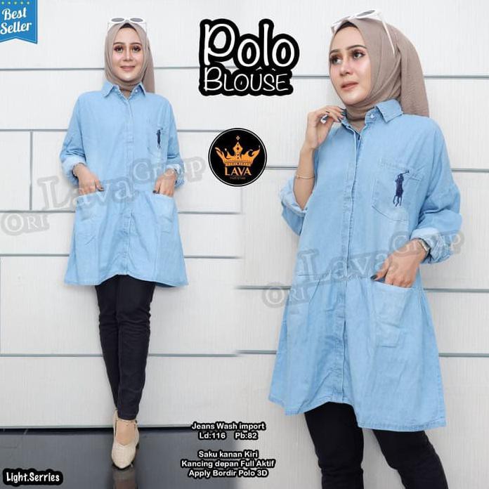 ANGGUN BE343 LV- POLO TUNIK JEANS / ATASAN MUSLIM / TUNIK JEANS CANTIK PRODUK PREMIUM