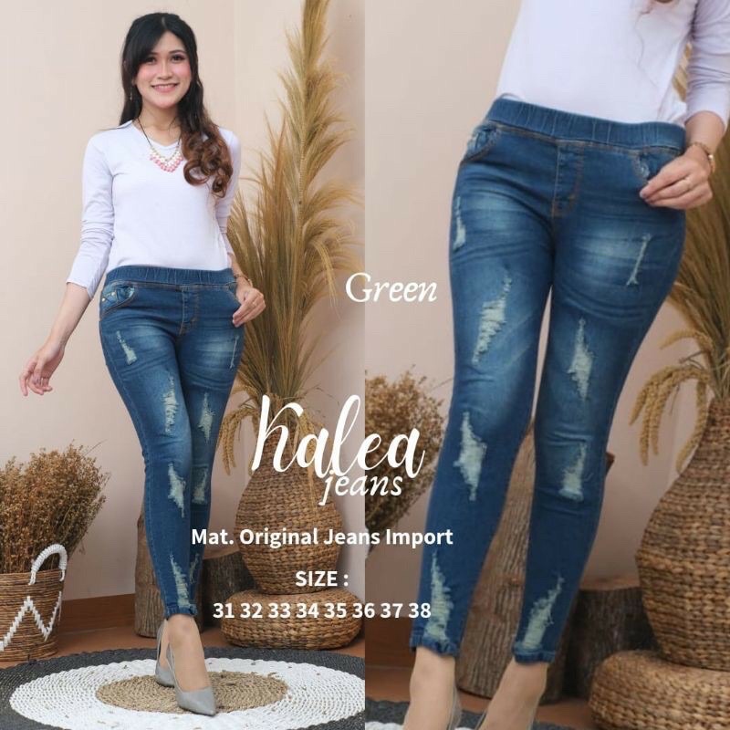 (28-42)KALEA JEANS SOBEK TIDAK TEMBUS PINGGAN FULL KARET