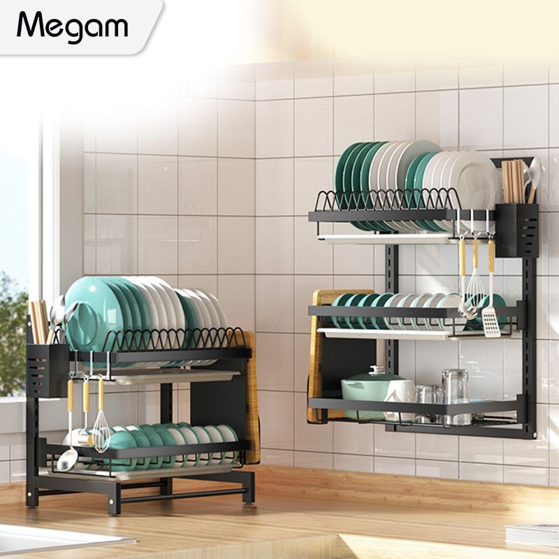 Megam Rak Piring Susun Rak Dapur Dinding Serbaguna Tempat Sendok Gelas Stainless Steel HRM112