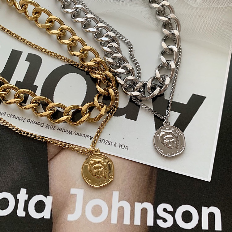 Portrait Chain Necklace Accessories Double Layer Personality Hip Hop Short Retro