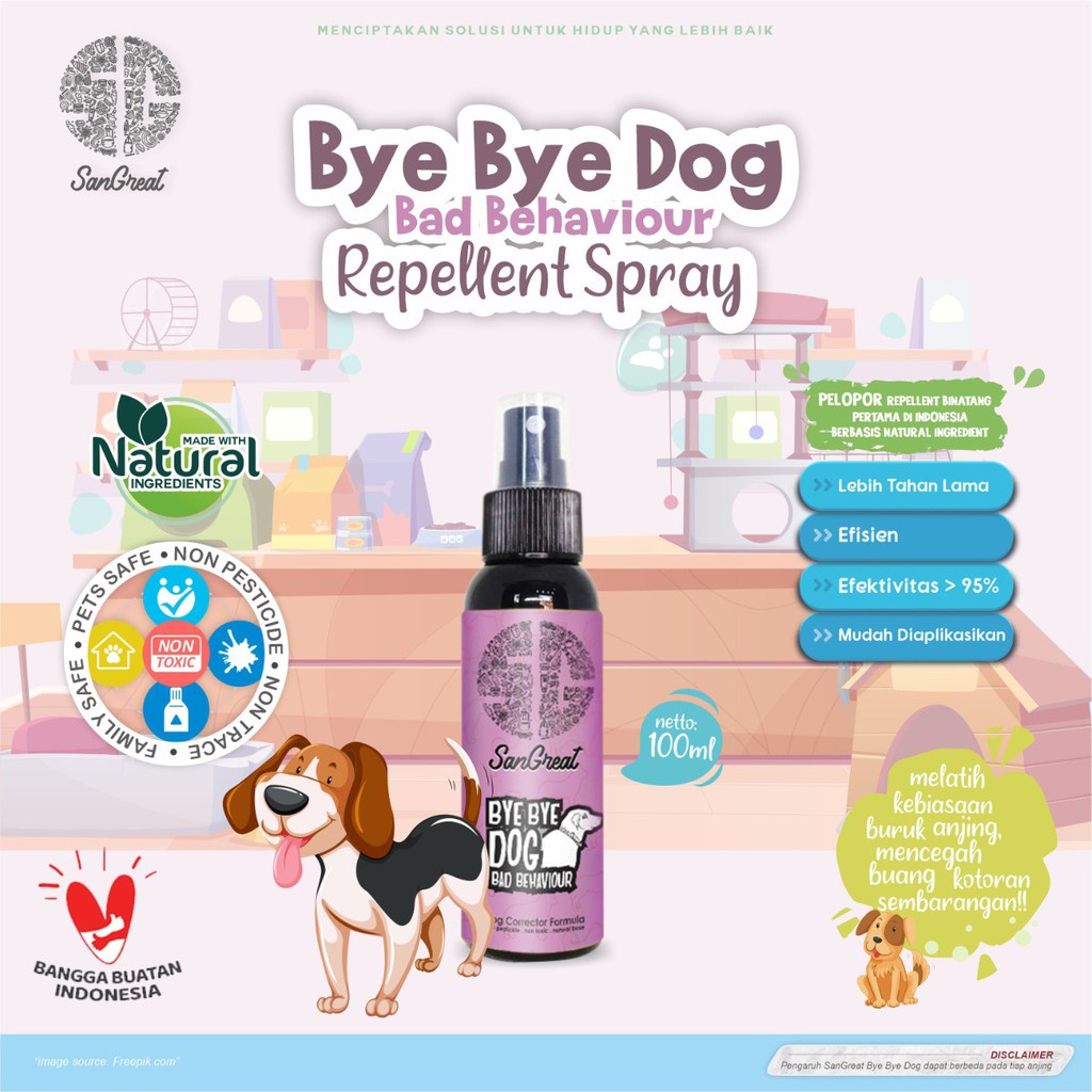 100 ml SanGreat Bye Bye Dog Bad Behaviour Repellent Anjing Spray Training Anjing Mencegah Anjing Mendekat Spray 100 ml