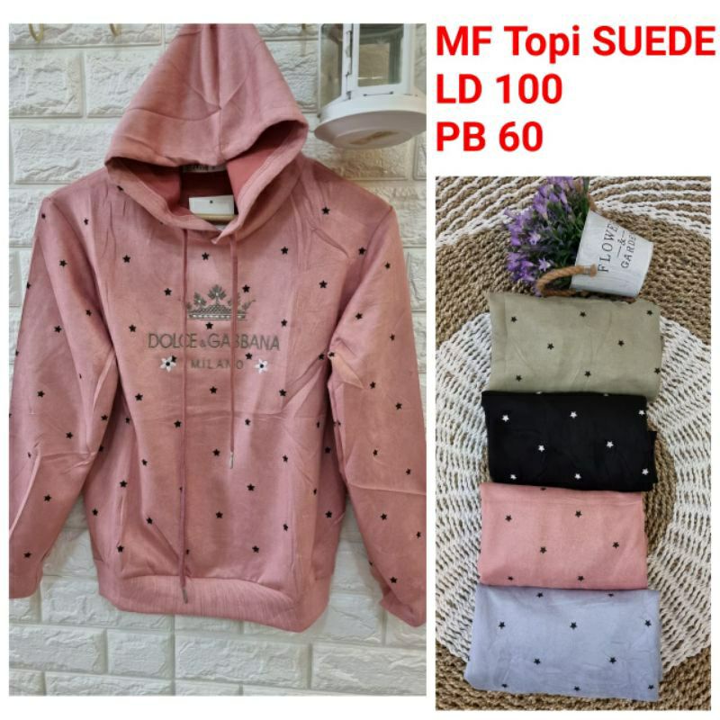 Atasan import wanita, Hoodie suede MF