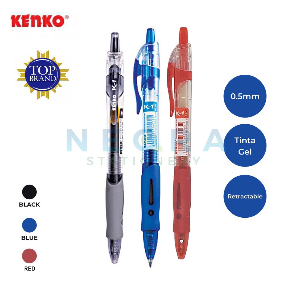 

Kenko Gel Pen K1 Retractable (Warna Hitam / Biru / Merah)