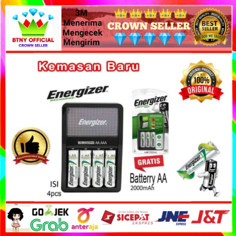 Battery Charger Energizer AA / AAA + 4 Baterai AA 2000mAh