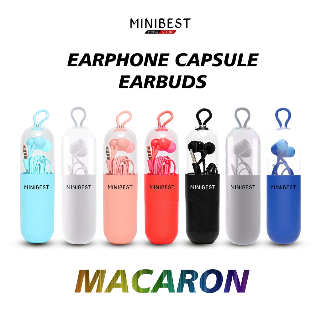 MINIBEST Earphone Kabel Macaron Earbuds in Ear Noise Cancelling Awet Universal Capsule colorful dengan Mic