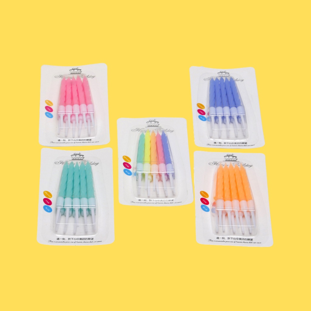 Lilin Ulang Tahun Ulir Spiral Pendek Pastel isi 10 pcs