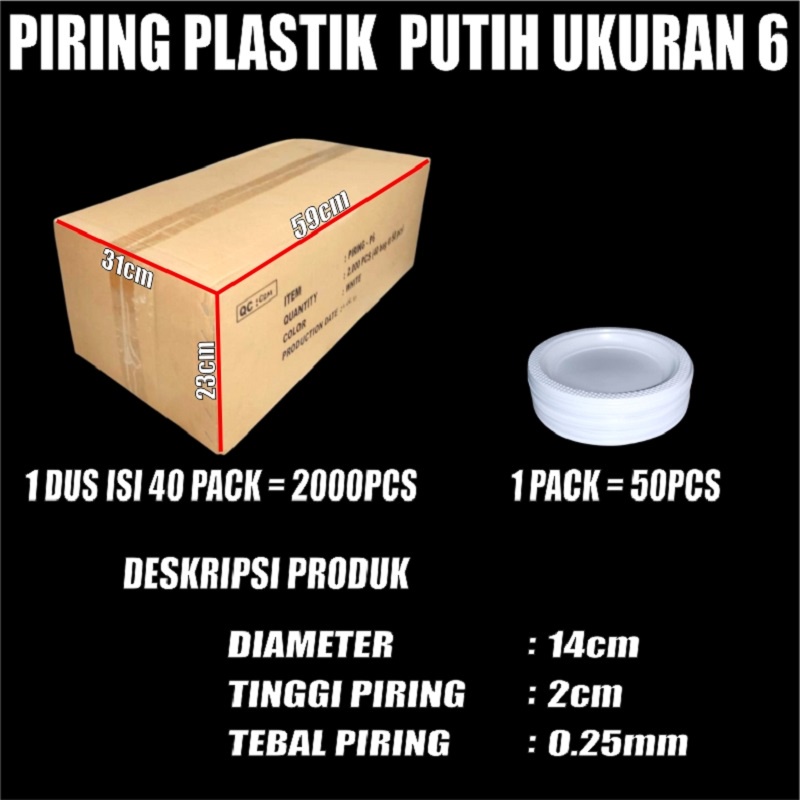 Piring Plastik Putih P6 uk 6 kecil / Piring P7 uk 7 sedang / Piring P9 uk 9 Besar u Makan Pack Var