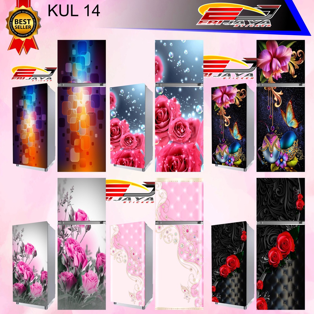 STIKER KULKAS PINTU 1 DAN 2 / STIKER MAGICOM / STIKER KULKAS MOTIF VARIASI BUNGA ( A14 )