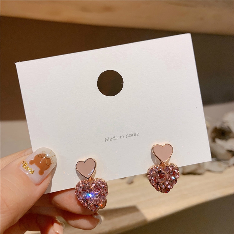 Anting love Berlian glitter Pink lady sweet Lucu korea