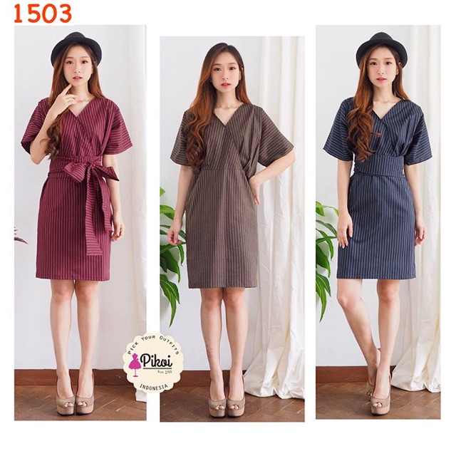 Dress katun premium / dress kimono cantik / wrap dress lucu / dress kantor murah / dress pesta 1503