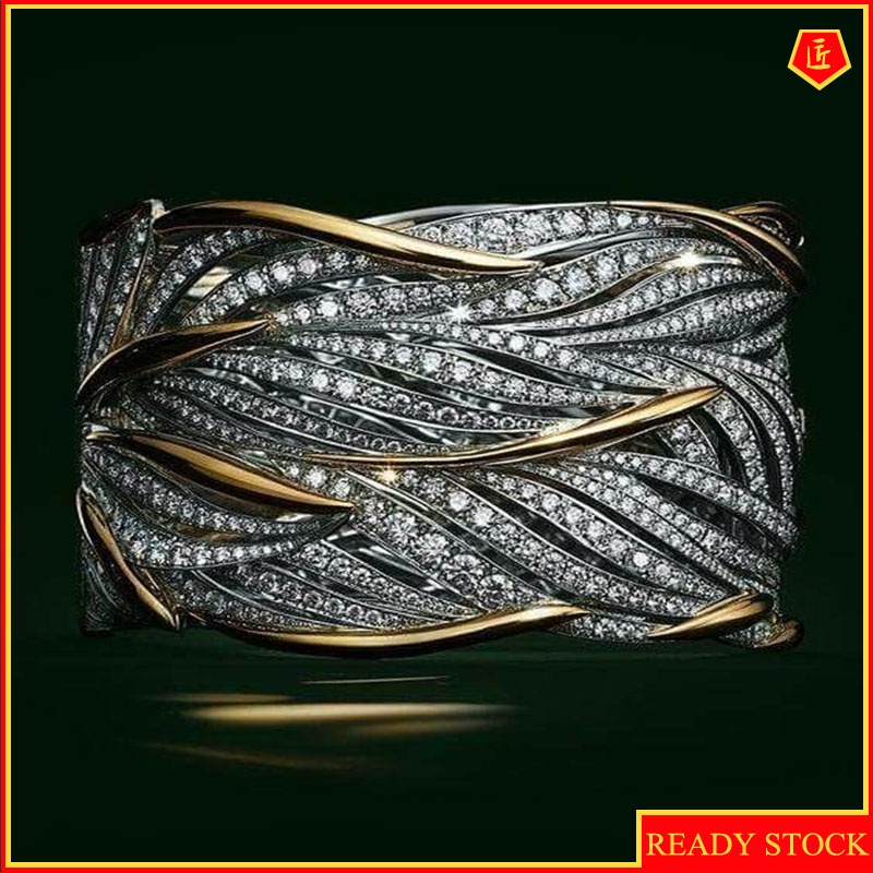 [Ready Stock]Full Rhinestone Zircon Winding Multi-Layer Two-Color Ring