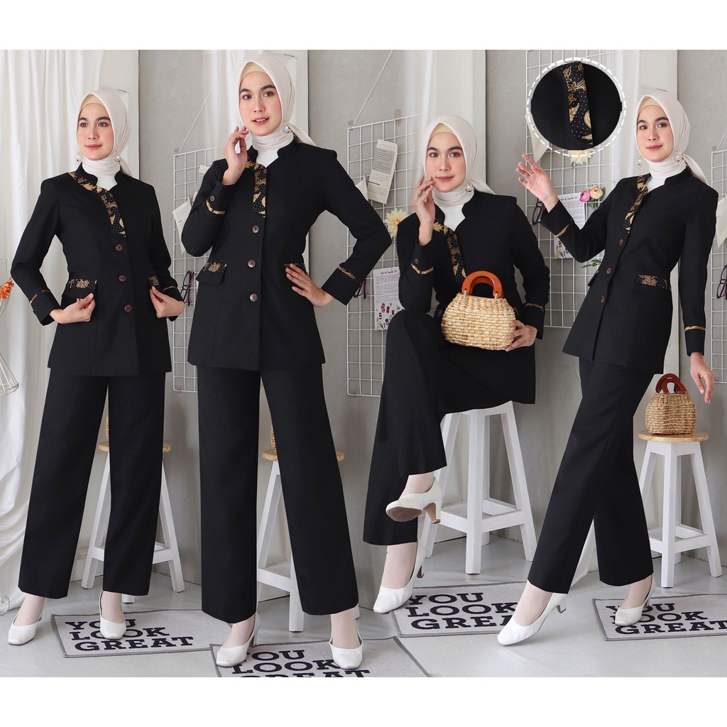 Blazer Wanita / Seragam PNS  ASN / Baju Dinas / Seragam PNS Wanita / Baju Guru Wanita - 7011 Hitam