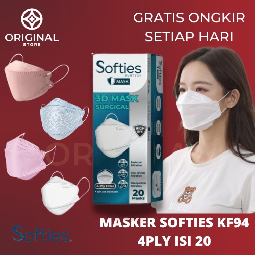 Softies 3D Surgical Mask Masker KF94 Softies Isi 20pcs