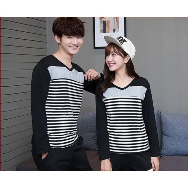  kaos  couple  VSTRIP baju couple  lengan panjang murah 