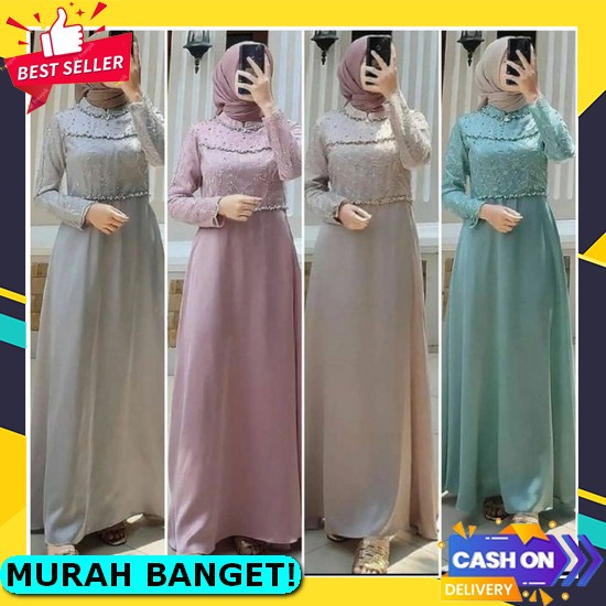 Pakaian Muslim Adila Olive Viendra Gamis Wanita Dres Import Baju Kekinian Harga Murah Grosir Fashion