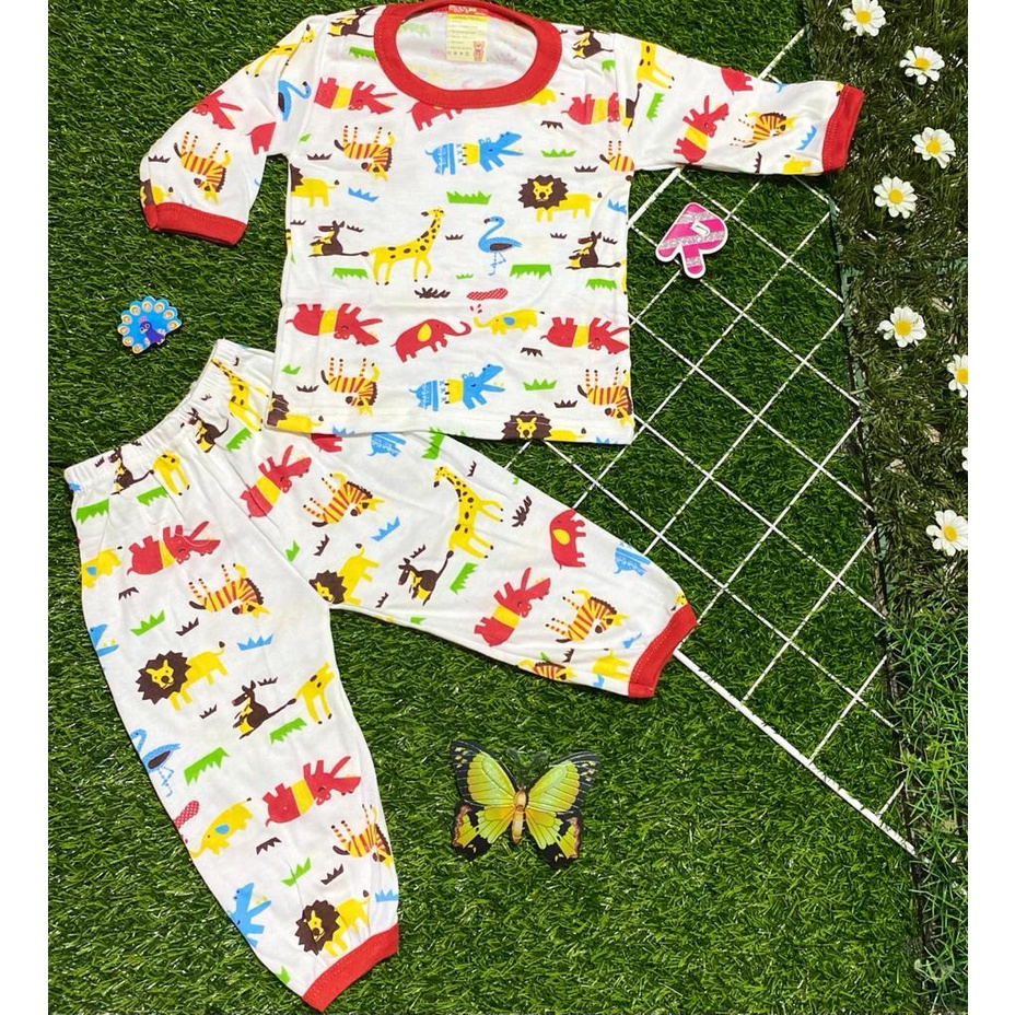 setelan baju bayi lengan panjang laki-laki/perempuan 3-18 bulan motif zoo