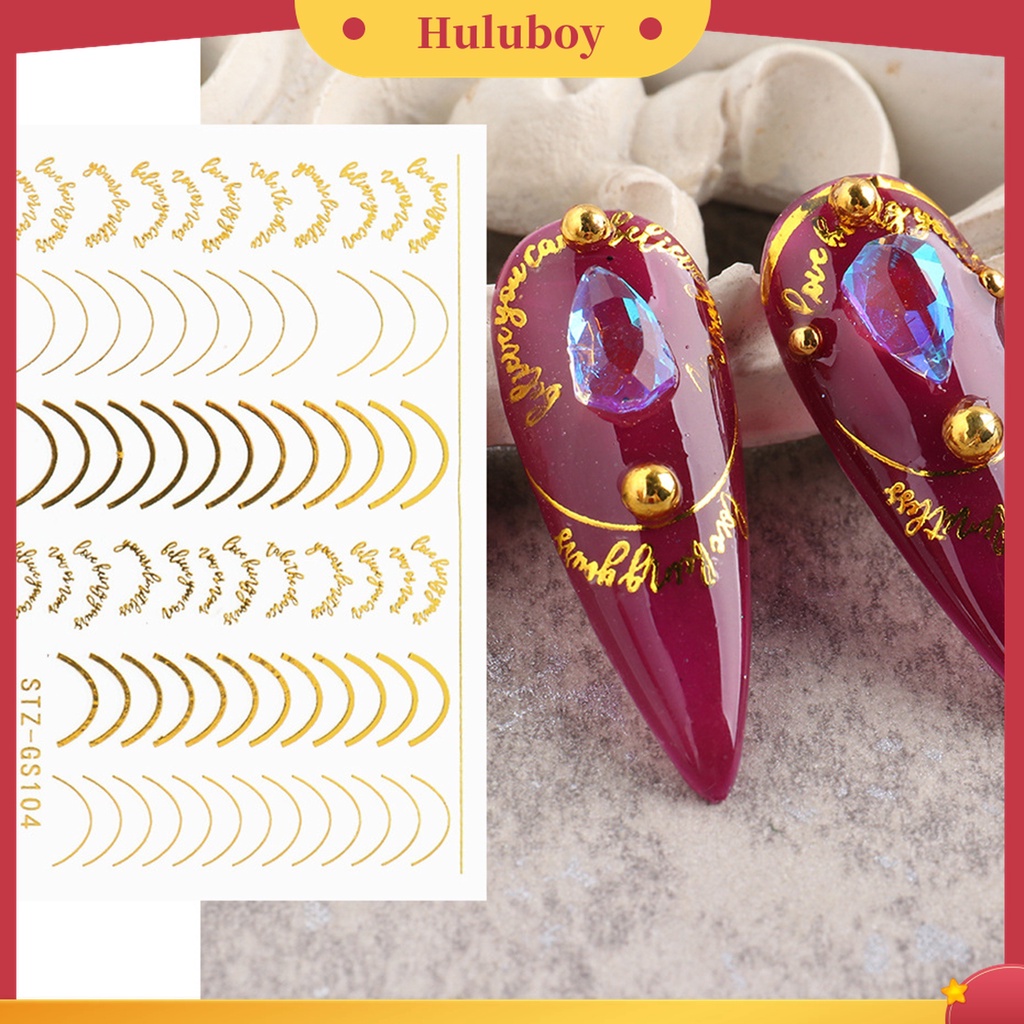 Huluboy Huluboy♡ Strip Kuku 3D Bentuk Setengah Bulan Warna Rose Gold Untuk Manicure Wanita