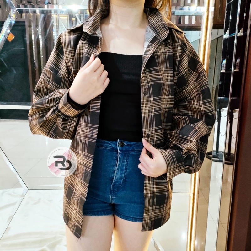 RD FASHION Kemeja Oslin Oversize | Kemeja Korea Jumbo Wanita | Bahan Creap - Fit to L-3